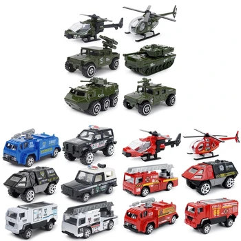 6stk/set, 1:87 Skala Mini-Brand-Lastbil Militær Helikopter SWAT Køretøj Zink Legering Glidende bilmodel Børn Toy
