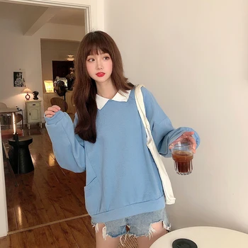 Falske To-stykke Kvinder koreanske Harajuku Sweatshirt Kvindelige sig Selv Plus Size Hoodie Kawaii Æstetiske Pullovere Bomuld Casual Toppe