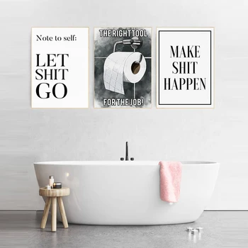 Funny Toilet Plakat Badeværelse Wall Art Prints Note Til Selv Minimalisme Lærred Maleri Citat Sort Hvid Typografi WC Tegn Indretning