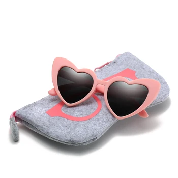 Med Taske Gummi Polaroid Baby Pige Kids Solbriller Børn Hjertet TR90 Sort Pink Hjerte Sol Briller til Børn Polariseret Fleksibel