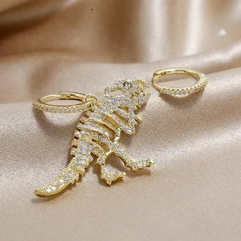 Punk Skelet af en Dinosaur CZ Stud Guld Sølv Farve Øreringe til Kvinder Dyr Øreringe Smykker Mode Pige Øreringe