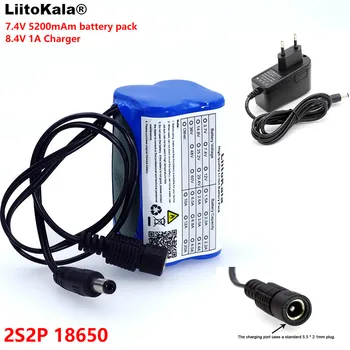LiitoKala Beskytte 7.4 V 5200 mAh 8.4 V 18650 Li-ion Batteri bike lights Head lamp specielle batteri DC 5,5 MM + 1A Oplader