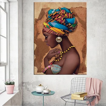 Afrikanske Lærred Maleri Væg Kunst, Billeder, Plakater Og Prints I Sort Kvinde På Lærred Hjem Wall Decor Billeder Til Stuen