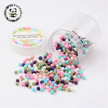 8mm Runde Glas Pearl Perle Sæt Farvet Bagning Malet Perler til smykkefremstilling Blandet Farve, Hullet: 0.7~1.1 mm;200pcs/box