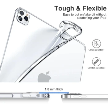 Stødsikkert silikone etui til iPad Pro 11 12.9 2018 2020 A2069 A2229 A2232 fleksibel kofanger klare og gennemsigtige funda bagcoveret