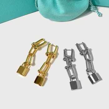 Top Kvalitet Mærke, Design, Titanium U-Form Tyk Kæde Link Bold/Lock Charms Dingle Øreringe Til Kvinder