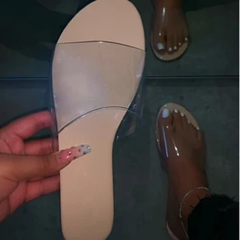 Mode Gennemsigtig Åben Tå Klip-Klappere Klart Offentlig Strand Dias Sandaler Kvinder Rejser Sandaler PVC-Slip-On Tøfler Stor Størrelse