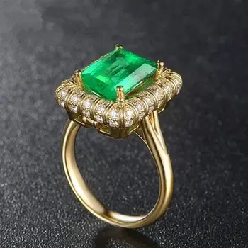 Retro Overdrevne Mode Ring Pige Grøn Krystal og Zirconium Engagement Simuleret Mormor Emerald14k guld-Fest ring mærke