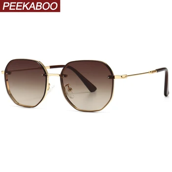 Peekaboo retro square solbriller små kvinder guld brun uv400 mandlige sol briller metal mandlige gaver jul 2021 sommer