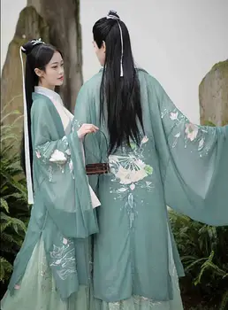 Grønt Broderi Hanfu Mænd&Kvinder Traditionel Kinesisk Voksen Cosplay Fancy Kjole Kostume Hanfu Jakke Til Kvinder og Mænd Plus Size XL
