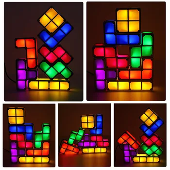 DIY Tetris, Puslespil Lys Stabelbare LED-Lampe Constructible Blok Nat Lys Retro Spil Tower Baby Farverige Mursten Nyhed Legetøj