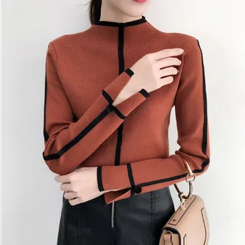 Mode Pullover Sweater Kvinder, Efterår, Vinter Farve Slank Langærmet Rullekrave Bunden Sweater Top New