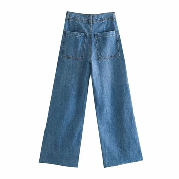 ZA Kvinde Jeans med Høj Talje Tøj Bred Ben Denim Blå Tøj Streetwear Vintage Kvalitet 2020 Mode Harajuku Lige Bukser