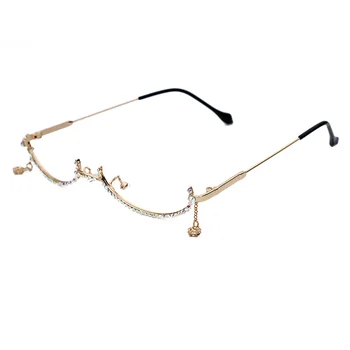 Mode Briller Alloy Ramme For Kvinder 2019 Rhinestone Lensless Farverige Kæde Dekoration Halv Frame Luksus Diamant Briller
