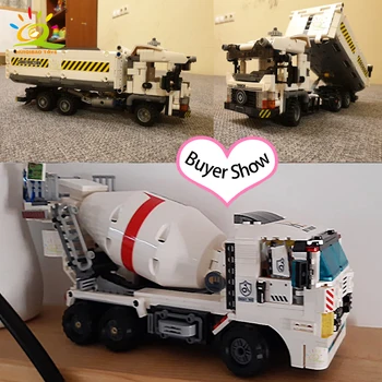 HUIQIBAO Tekniske betonblander Dump Truck byggesten Engineering Bil Mursten Sæt Uddannelsesmæssige DIY Legetøj til Børn Drenge