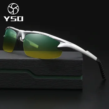 YSO Solbriller Mænd Polariseret UV400 Aluminium, Magnesium Ramme HD Night Vision Kørsel Briller Semi Uindfattede Tilbehør Til Mænd 8123