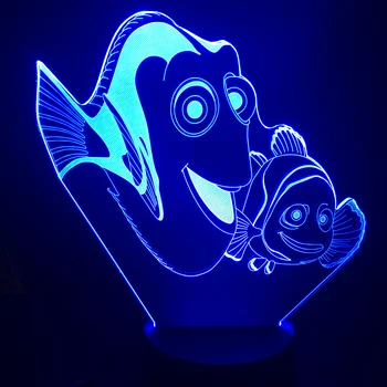 7 Farver Led Nat Lys for Børn Gave Finding Nemo Soveværelse Tegnefilm Lampe Børn Gave Touch Sensor 3D Nightlights Ur Base