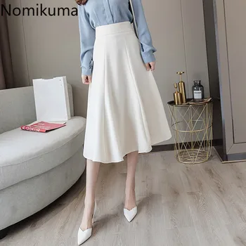 Nomikuma Nye Ankomst Elegant En Linje, Høj Talje Nederdel Kvinder Solid Color Mode Nederdele Kvindelige koreanske Stil Faldas Mujer 3c569