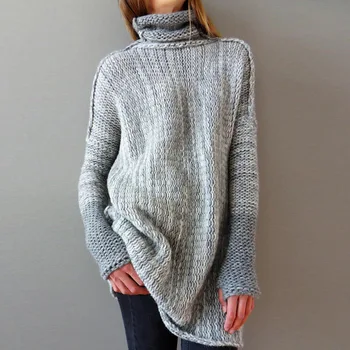 Kvinders mode løs plus size trøjer rullekrave sueter mujer vinter tøj kvinder trøjer strikket sweater