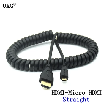 Foråret Micro Mini HDMI-til-HDMI-Kabel Ethernet-3D 4K Audio Return Cabo 90 Højre Foråret Curl Fleksibelt Kabel, For HDTV XBox-Tablet