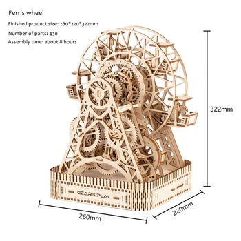 22 *26* 32.2 cm 430Pcs DIY Træ-pariserhjul 3D Mekanisk Pædagogisk Legetøj Samling Model Kits For Kids Kreativ Gave