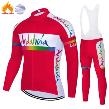 Pro team pink andalucia cykling tøj mænd Vinteren Termisk Fleece trøje 2021 20D gel roupa ciclismo masculino