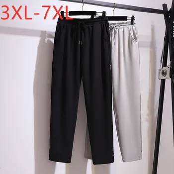Nye 2021 sommer plus size sport-bukser for kvinder, store løse casual bomuld sort grå lomme, bælte lange bukser 4XL 5XL 6XL 7XL