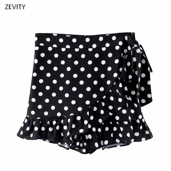 Ny 2020-Kvinder mode-polka dot udskrivning hem plisserede flæser mini nederdel faldas mujer damer tilbage lynlås kniplinger op culotte QUN603
