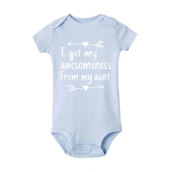 Jeg Får Min Awesomeness Fra Min Tante Print Sjove Nyfødte Baby Sparkedragt Nyfødte Drenge Piger Mode Kortærmede Buksedragt Outfit