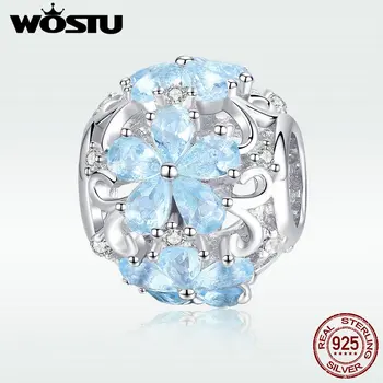 WOSTU Design 925 Sterling Sølv Elegante Blå Marguerit Charm Perler Passer Oprindelige DIY Mærke Armbånd Smykker at Gøre Dropship CQC941