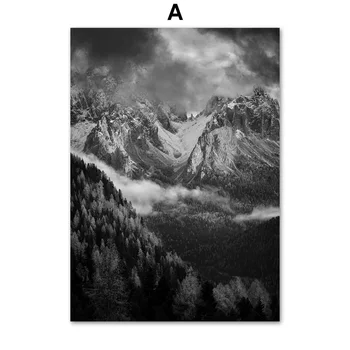 Sort Hvid Minimalistisk Mountain Lærred Maleri Wall Art Prints Plakat Billede for Galleri stuen Interiør Indretning