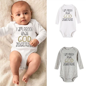 Jeg Er Bevis På, At Gud Besvarer Bønner Nyfødte Børn Spædbarn Baby Drenge Piger Sommeren Korte Ærmer Jumpsuit Heldragt, Udstyr, Tøj