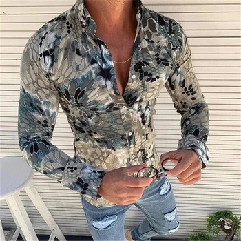 Efteråret 2020 Ny Mænds Shirt med Lange Ærmer Revers Shirt Print Mode Løs Casual Mænds Shirt i Overstørrelse Enkelt Breasted