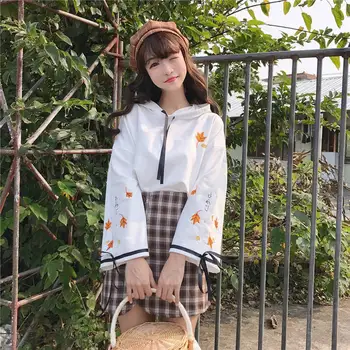 Japansk Kawaii Hættetrøjer 2019 Søde Print Harajuku Kvinder Sweatshirts Vinter Mori Girl Cherry Blossoms Lolita Hætteklædte Hoodie Piger