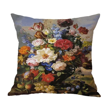 Vintage Blomster Pudebetræk Bomuld Olie Maleri Blomster Hjem Dekorativ Pillow Cover Til Sofa Cojines Drop Shipping