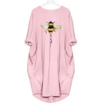Hillbilly Kvinder Bee Type Tro Kjole Æstetik Grafisk Længde Ærmer bomuld kjoler Kvindelige Camisetas 2020 5XL store